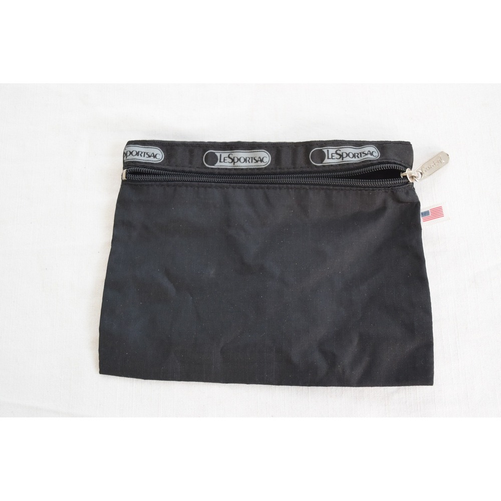 LeSportsac Pouch OS Black Nylon Logo Trim Unisex Travel Makeup Bag USA 7.5" 6"